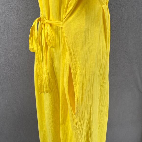 Vtg 80s 90s Two Potato Button Down Tie Back Short Sleeve Maxi Dress XL Yellow - Picture 11 of 16
